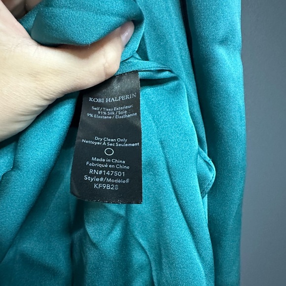 NWOT Kobi Halperin Lois Silk Blend Puff Shoulder Blouse Teal M - Picture 5 of 9